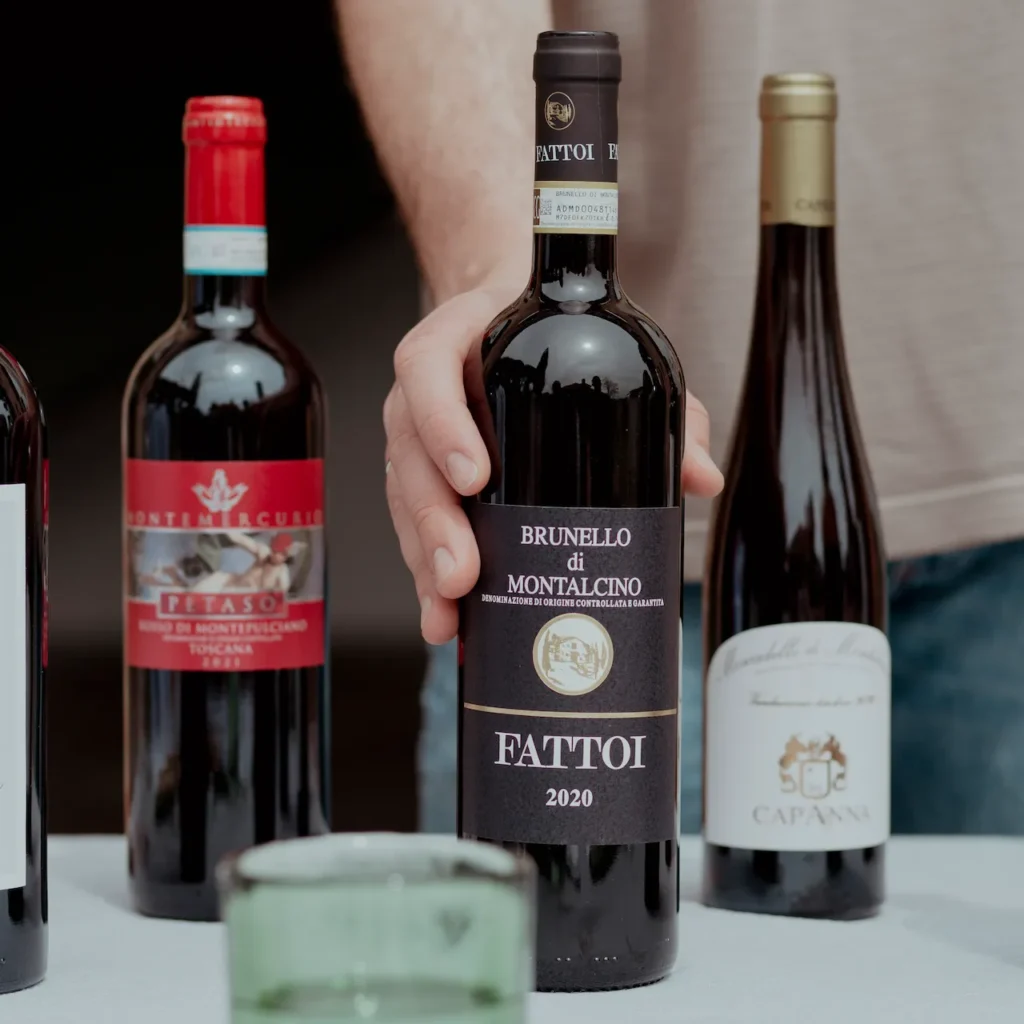 Selection of Tuscan wines during a private dining experience